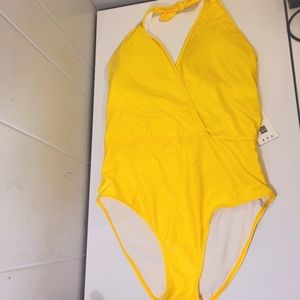 GRACE KARIN YELLOW HALTER TOP ONE PIECE SWIMSUIT SIZE XL NWT